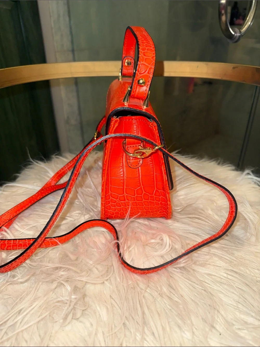 Orange Croc-Embossed Top Handle Bag - Unbranded